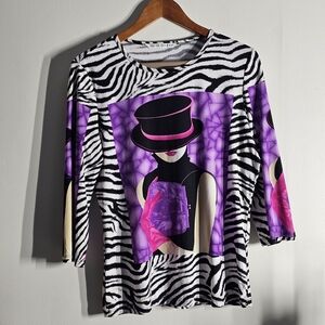 Peter Nygard Black and White Graphic 3/4 Sleeve Tee